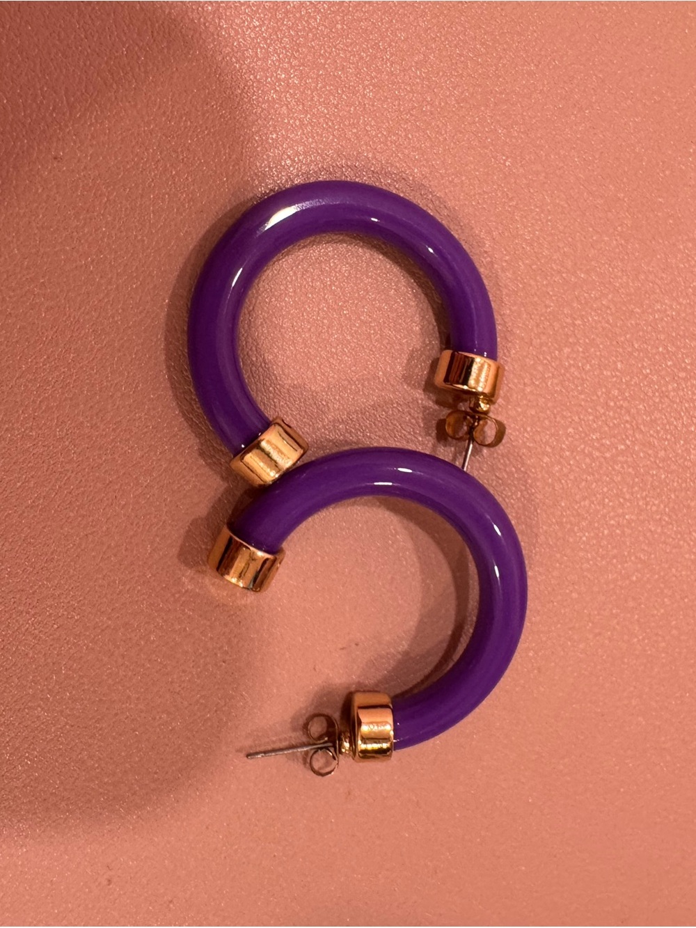 HOO HOOPS Purple Resin Hoop Earrings with Gold Accents - Women Jewelry